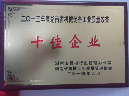 质量十佳企业证书